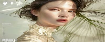 时尚杂志孟若羽封面大片，高级质感的时尚造型与孟若羽的清新气质完美融合，画面极具视觉冲击力